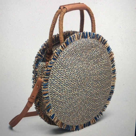 New Zara Round Woven Basket Rattan Cross Body - Picture 2 of 9